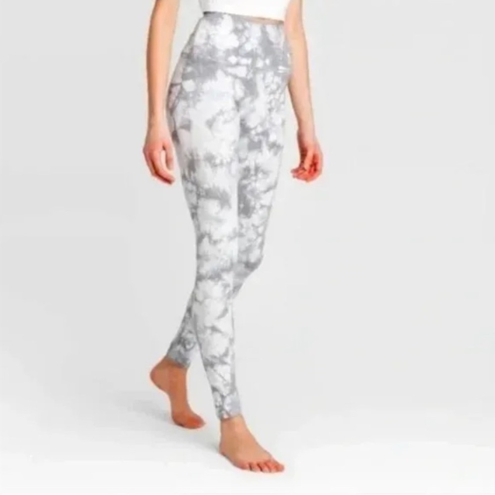 Love Tree Gray White Tie Dye Ribbed Stretch Leggings Wide High Waist S NWT 5782